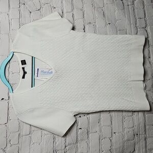 Jeanne Pierre Vneck White Cable Knit Short Sleeve Sweater Top Size Large NWT
